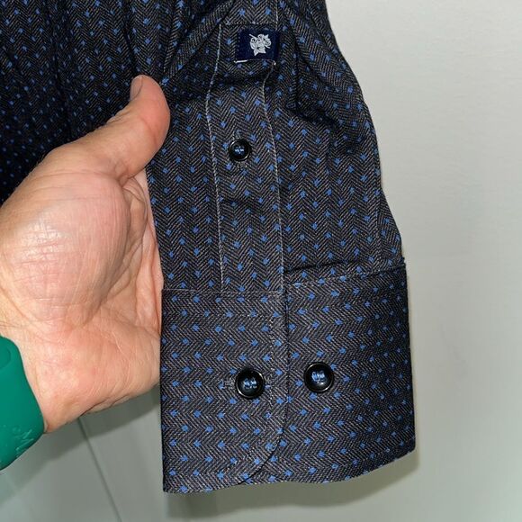 New Men's Stone Rose Long Sleeve Knit Shirt M charcoal gray w blue polka dots - Picture 4 of 6